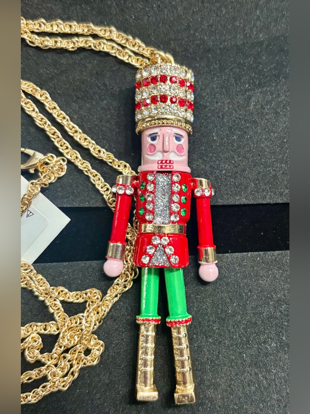 NWT Betsey Johnson Red Green Nutcracker Pendant Necklace with Gold Chain